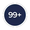 Circular badge reading 99 plus